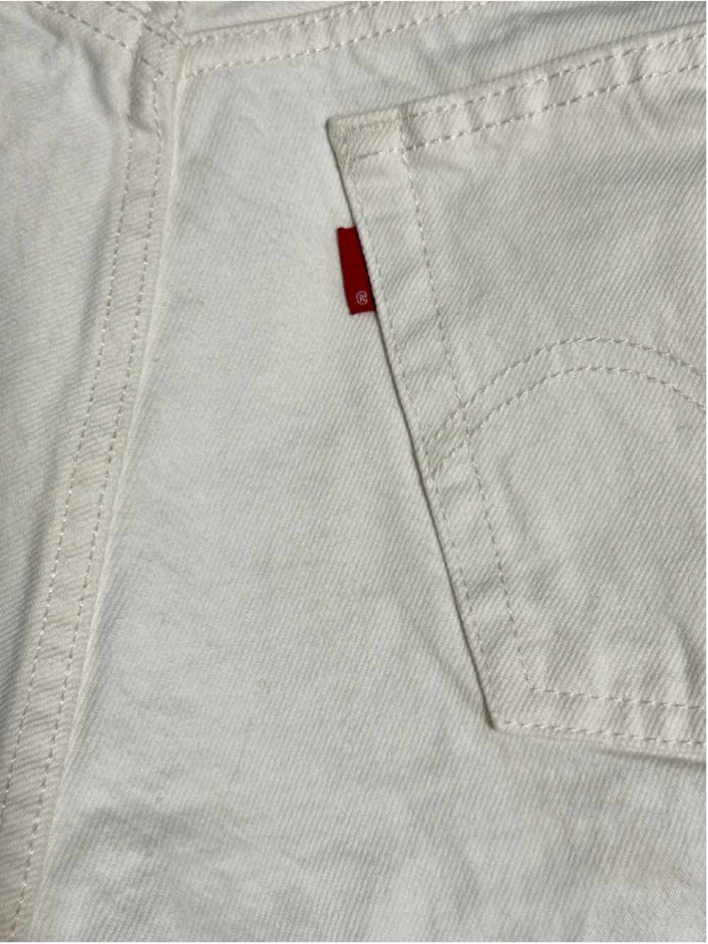 Levi's 501 Mid-Rise White Distressed Denim Shorts, 100% cotton, Button fly - Picture 6 of 10